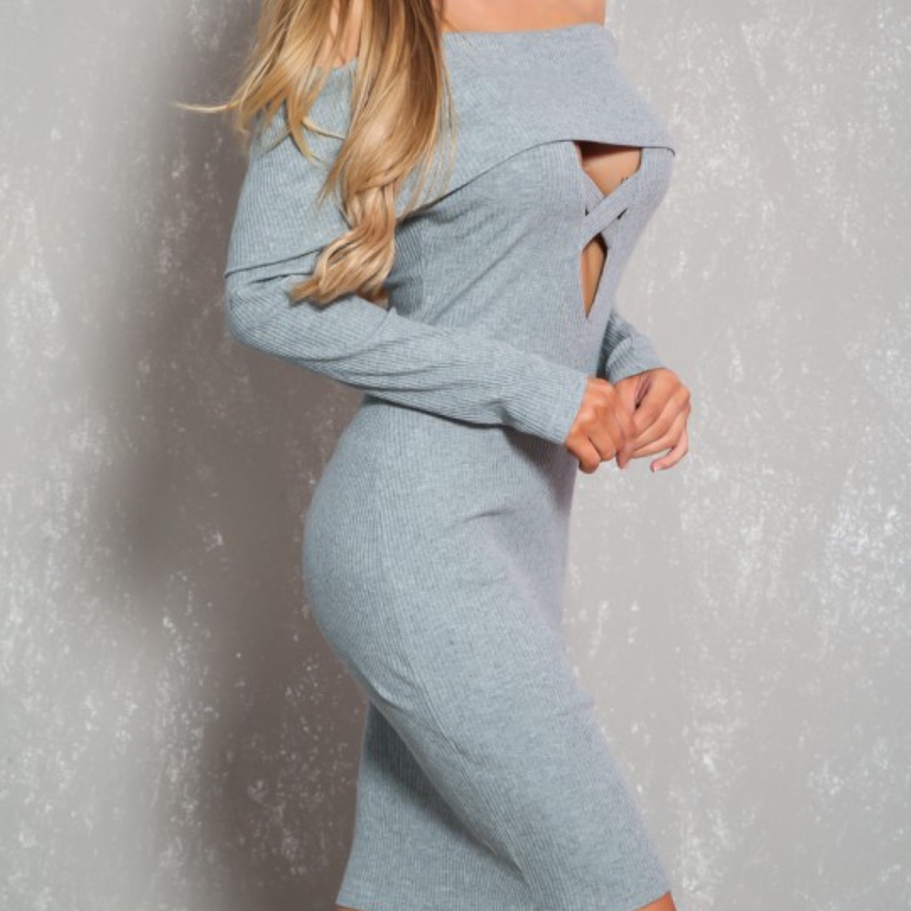 BNWT Ribbed Heather Grey Off-the-Shoulder dress.